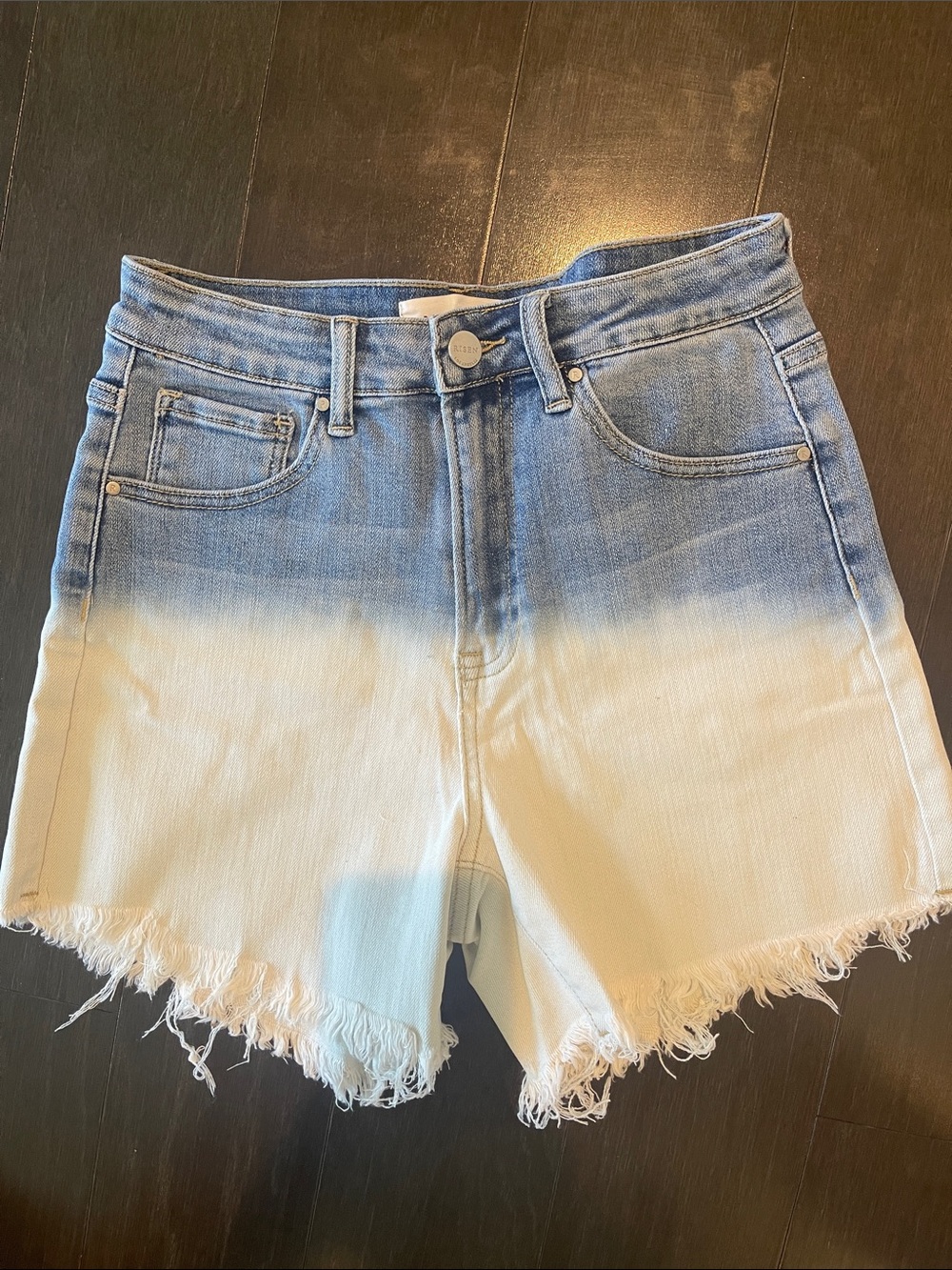 High-Rise Blue-to-White Dip-Dye Denim Shorts
